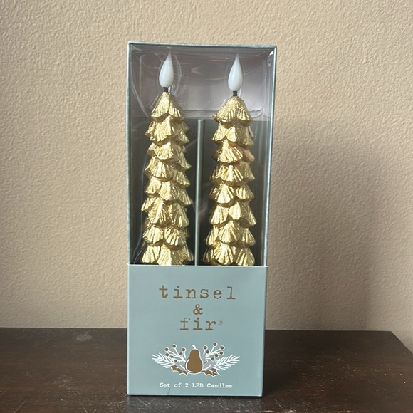 Other - Tinsel & Fir Flameless Taper Candles 2 Pcs LED Christmas Tree Gold with Timer